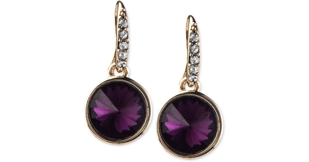 Lyst Rachel Roy Goldtone Purple Stone Drop Earrings In
