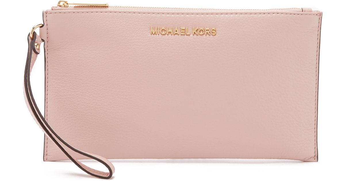 Lyst Michael Kors Bedford Large Zip Clutch In Pink
