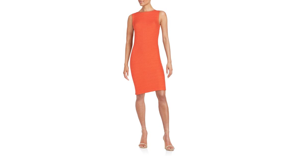 Lyst Catherine Malandrino Honeycomb Sheath Dress In Orange