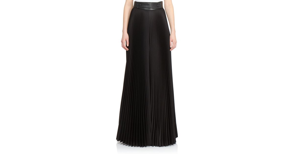 Emanuel ungaro Leather-trimmed Pleated Palazzo Pants in Black | Lyst