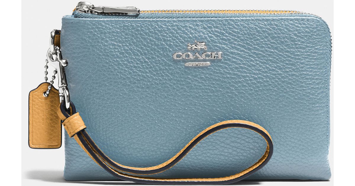 Coach Double Corner Zip Wristlet In Colorblock Leather Blue Lyst