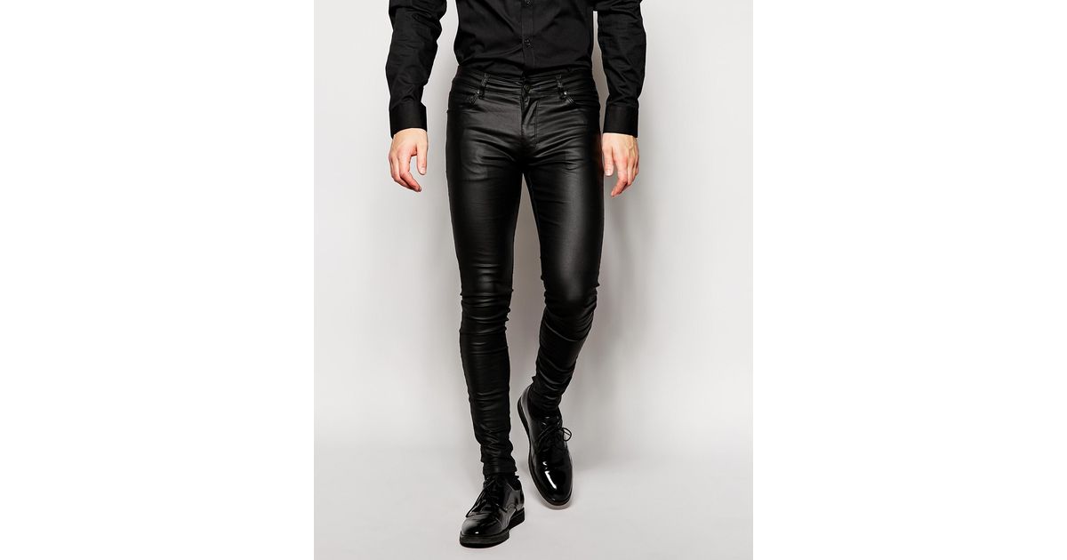 Asos Extreme Super Skinny Jeans In Leather Look In Black For Men Lyst 7928