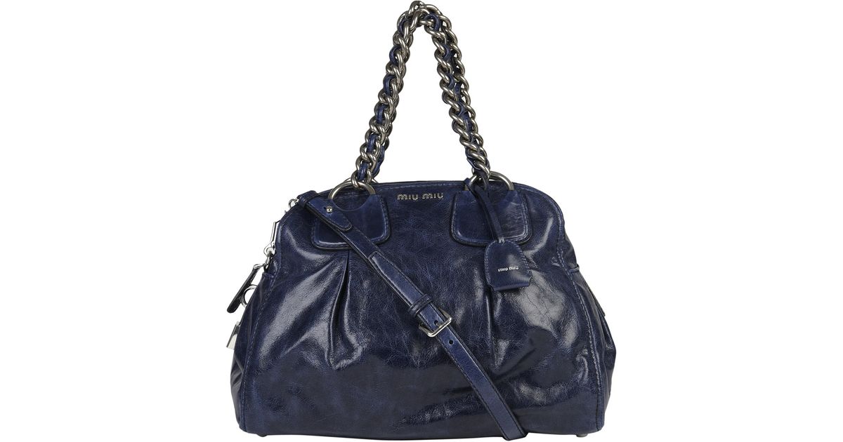 Lyst Miu Navy Vitello Chain Handle Bag In Blue