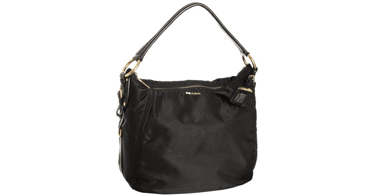 Prada Black Nylon Logo Jacquard Hobo Shoulder Bag in Black | Lyst