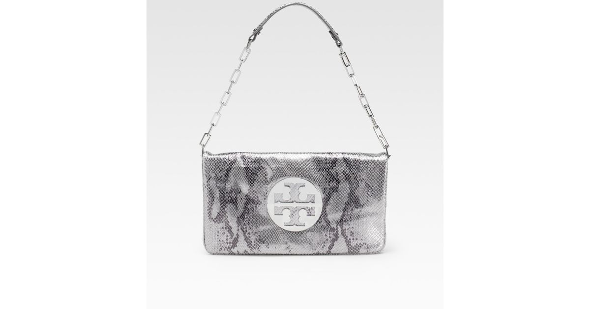 tory burch metallic reva clutch