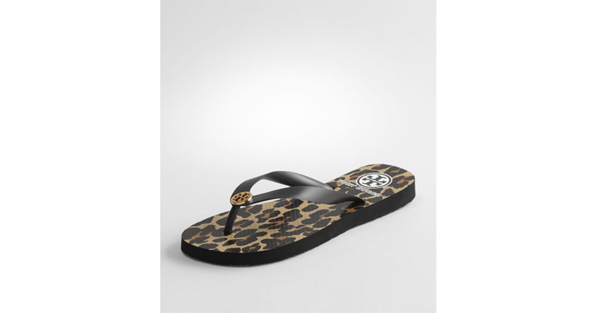 leopard tory burch flip flops