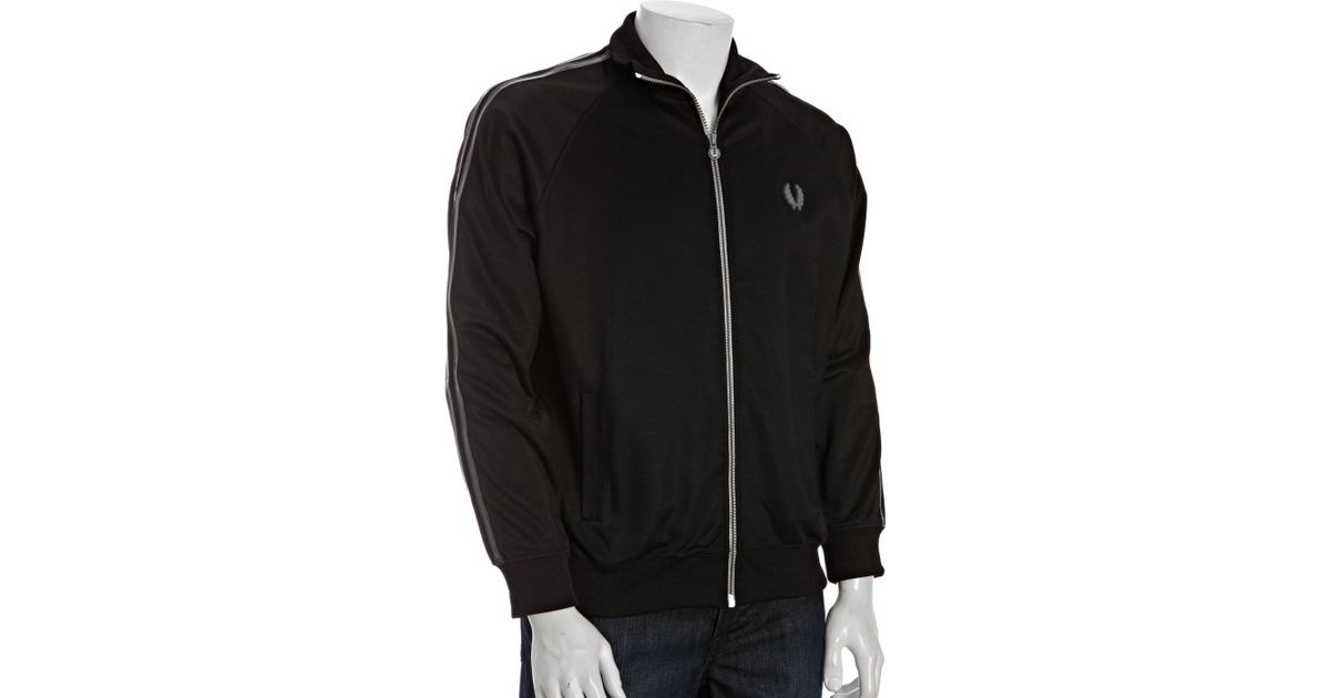 Lyst - Fred perry Black Cotton Glossy Stripe Zip Track Jacket in Black ...