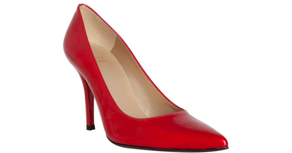 stuart weitzman red patent leather pumps