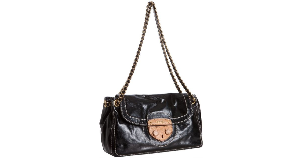 replica prada handbags online - Prada Black Vitello Shine Leather Shoulder Bag in Black | Lyst