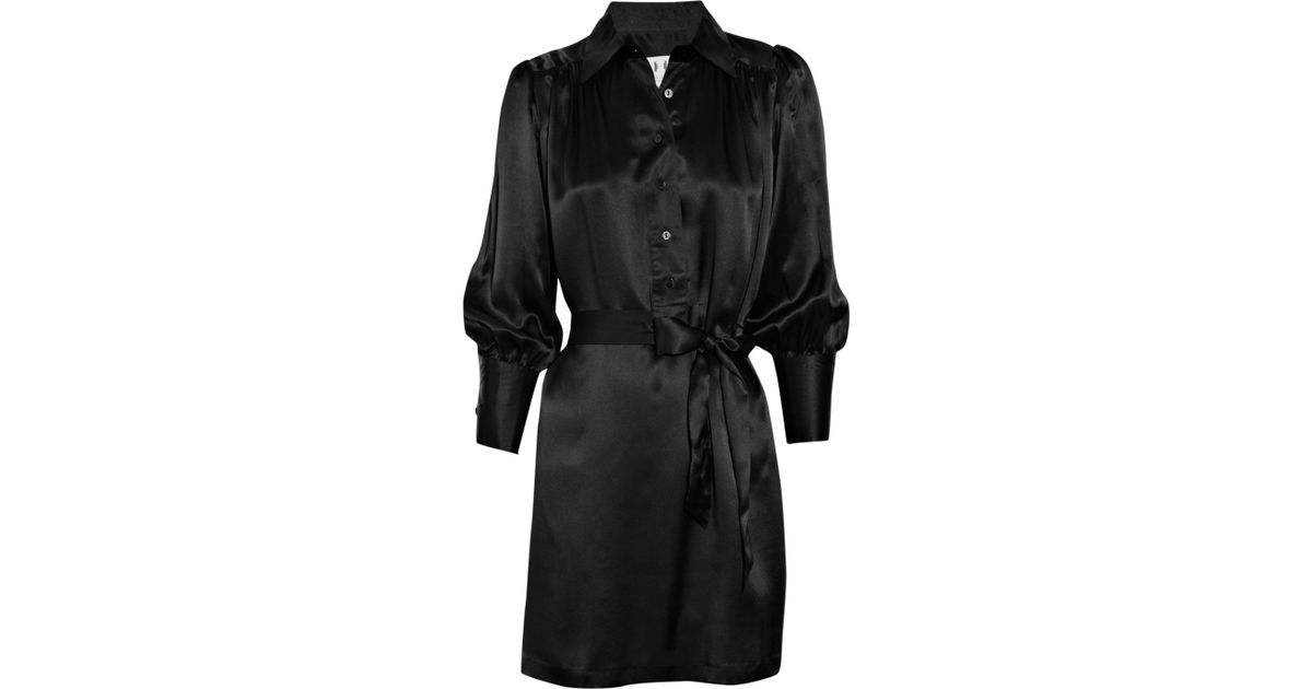 Halston Silk-satin Shirt Dress in Black | Lyst