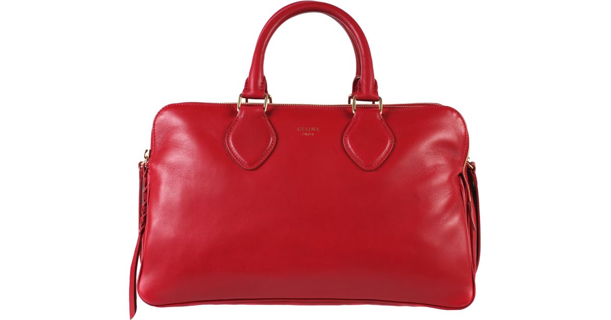 Cline Small Satchel Triptyque Lambskin Bag in Red | Lyst