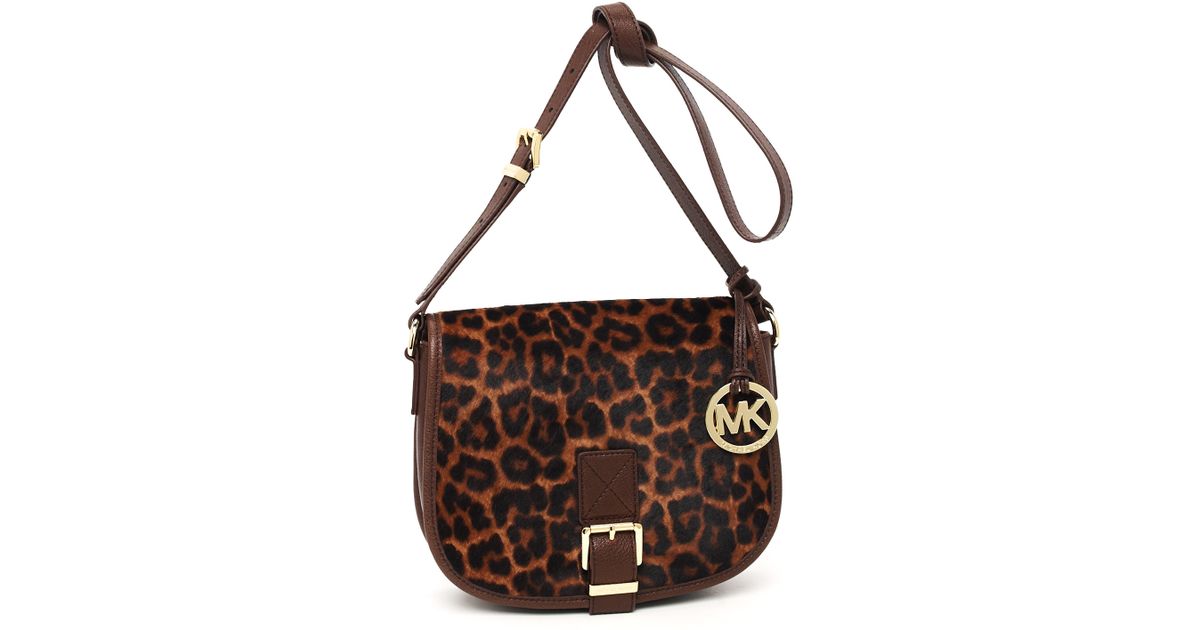 Lyst Michael Kors Medium Saddle Bag Messenger Leopard Print