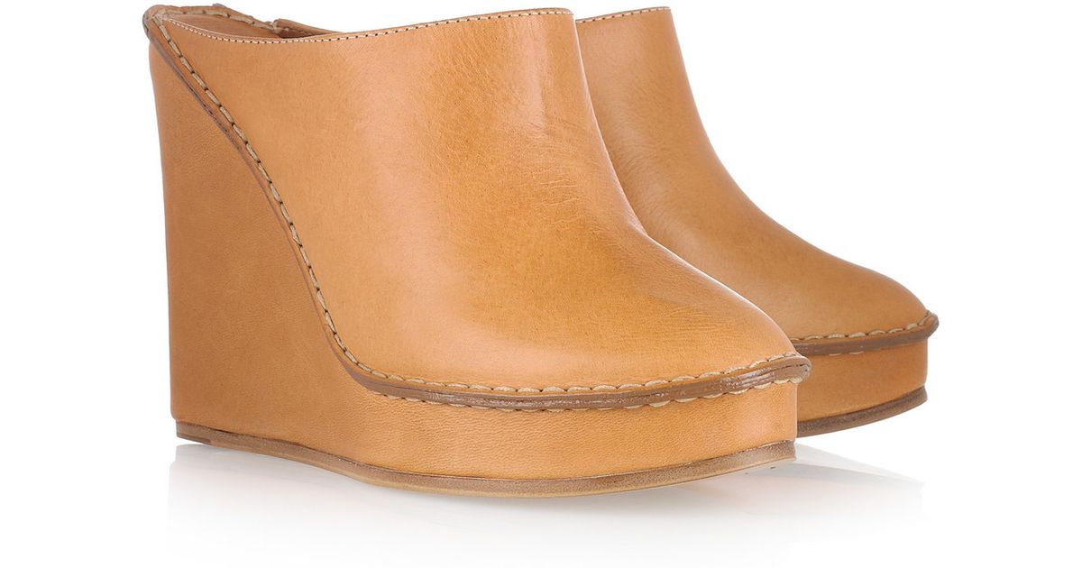tan leather wedge mules