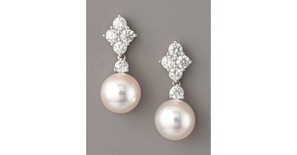 Mikimoto Diamond Pearl Drop Earrings In Metallic Lyst