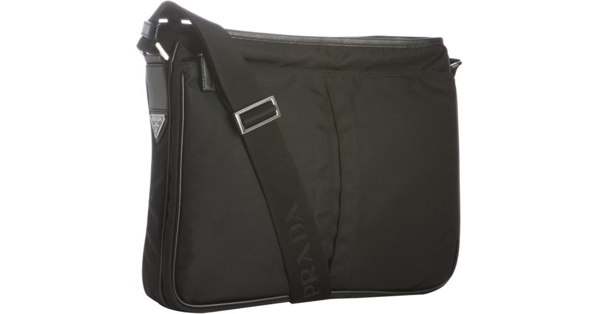 Prada Black Tessuto Nylon Messenger Bag in Black for Men | Lyst  