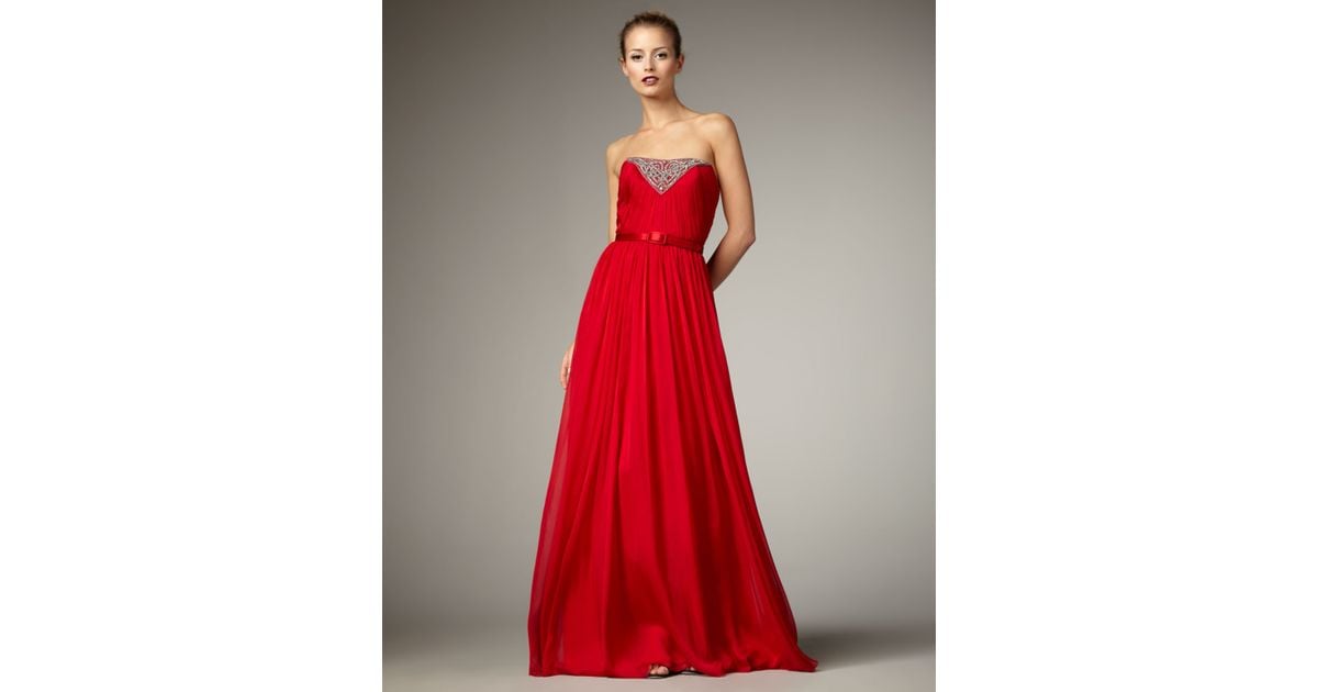 Theia Red Strapless Dress