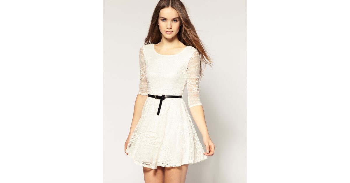Cream Lace Dress with Belt
