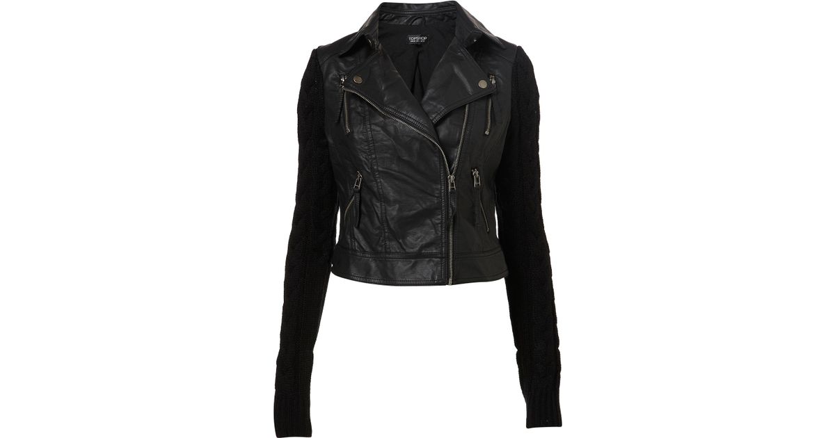 Lyst Top Cable Knit Sleeve Biker In Black