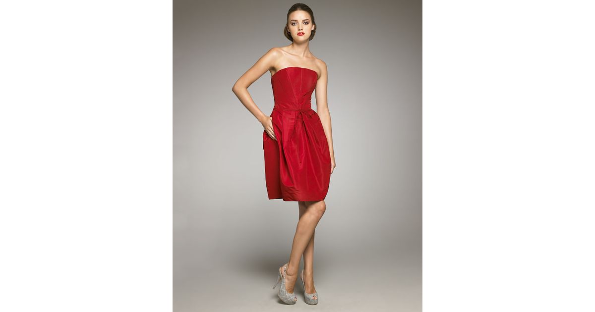Lyst Carolina Herrera Strapless Silk Faille Dress In Red