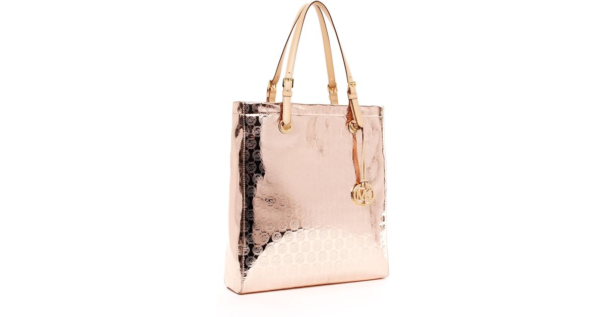 michael kors jet set tote metallic rose gold