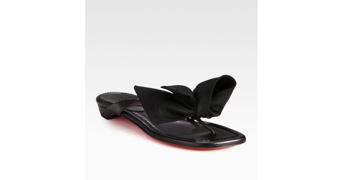 Christian louboutin Leather \u0026amp; Nylon Bow Thong Sandals in Black | Lyst