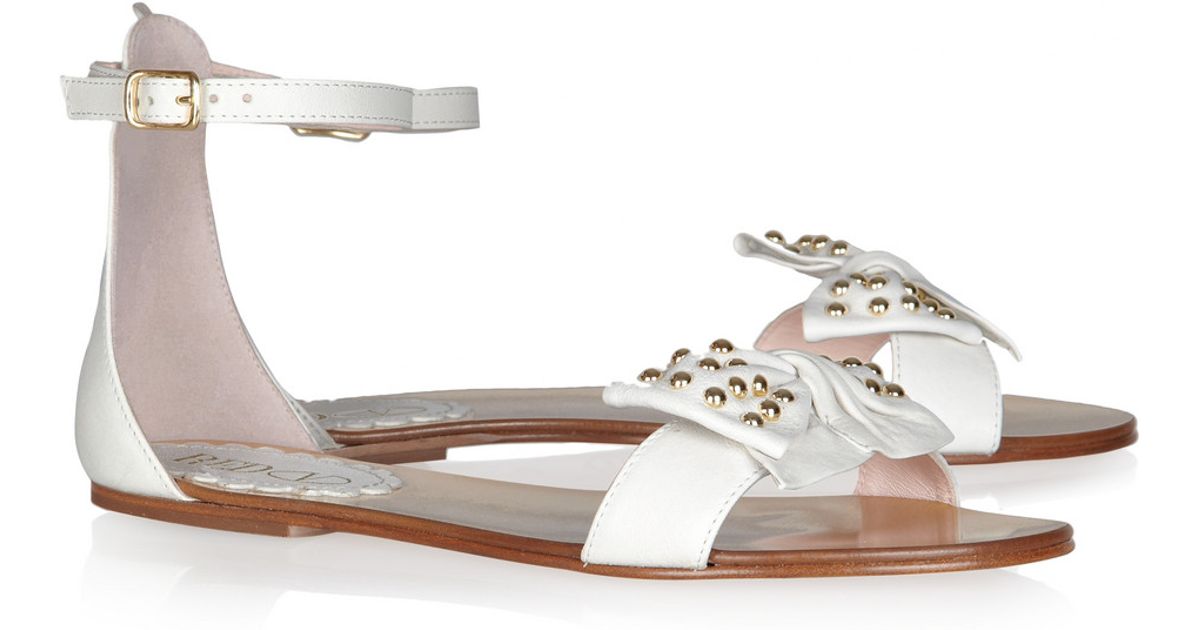 Lyst - Red valentino Bow-embellished Leather Sandals in White