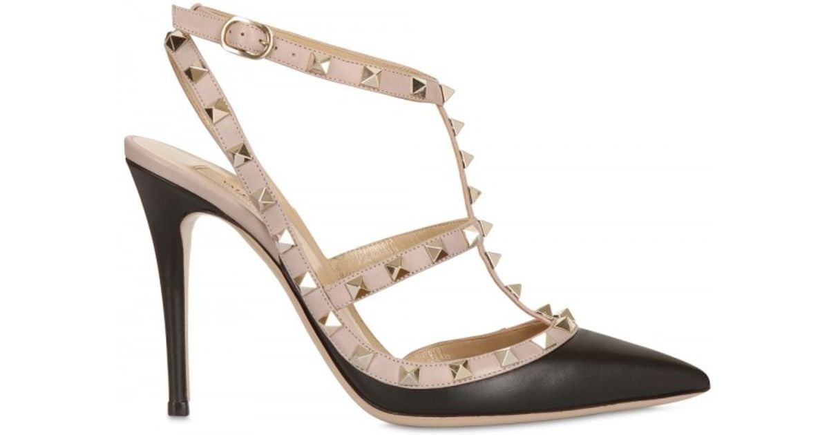 Valentino 100mm Rock Studs Leather Pointy Sandals in Natural | Lyst