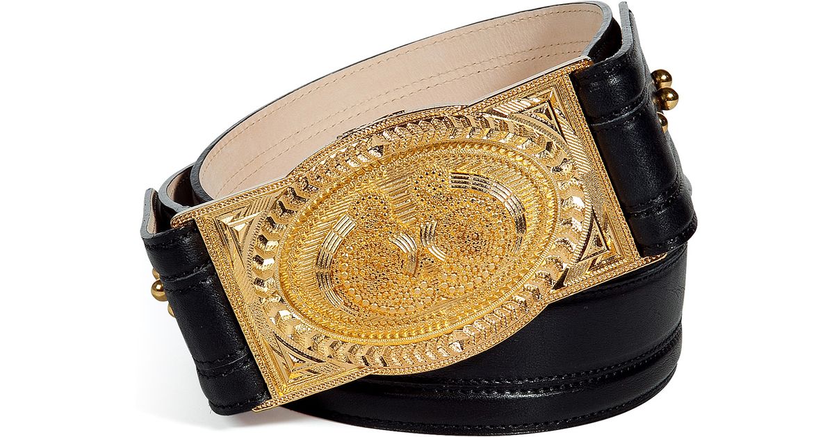 Lyst - Balmain Black Leather Belt with Gold Buckle in Black