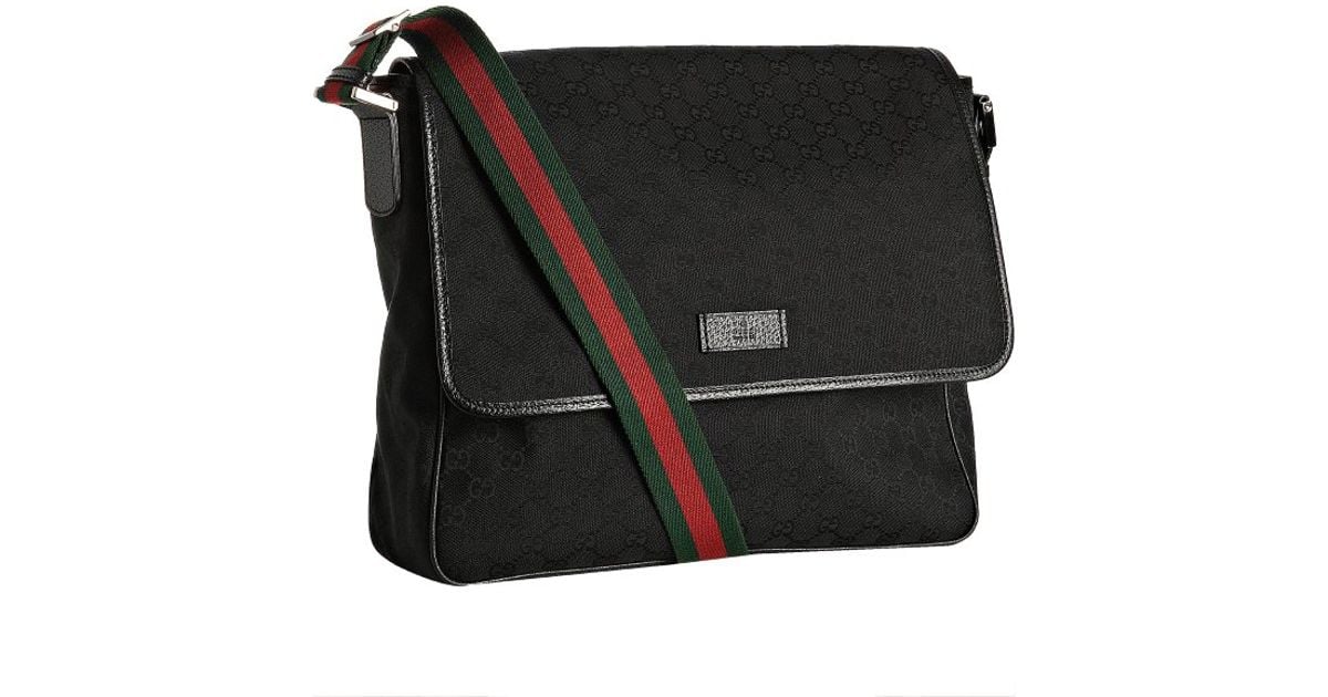 Lyst - Gucci Black Gg Canvas Web Stripe Messenger Bag in Black for Men