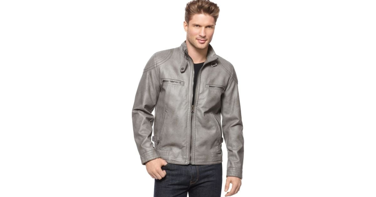 Lyst Calvin klein Faux Leather Moto Jacket in Gray for Men