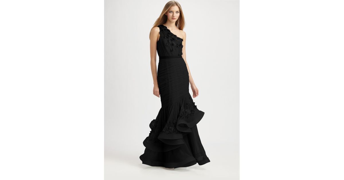 ml monique lhuillier one shoulder gown