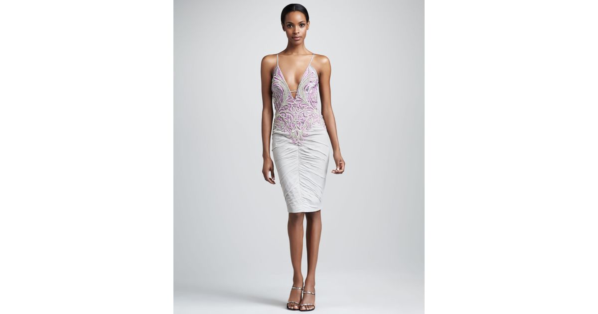 Lyst Julian Joyce By Mandalay Plunging Bicolor Dress In Purple