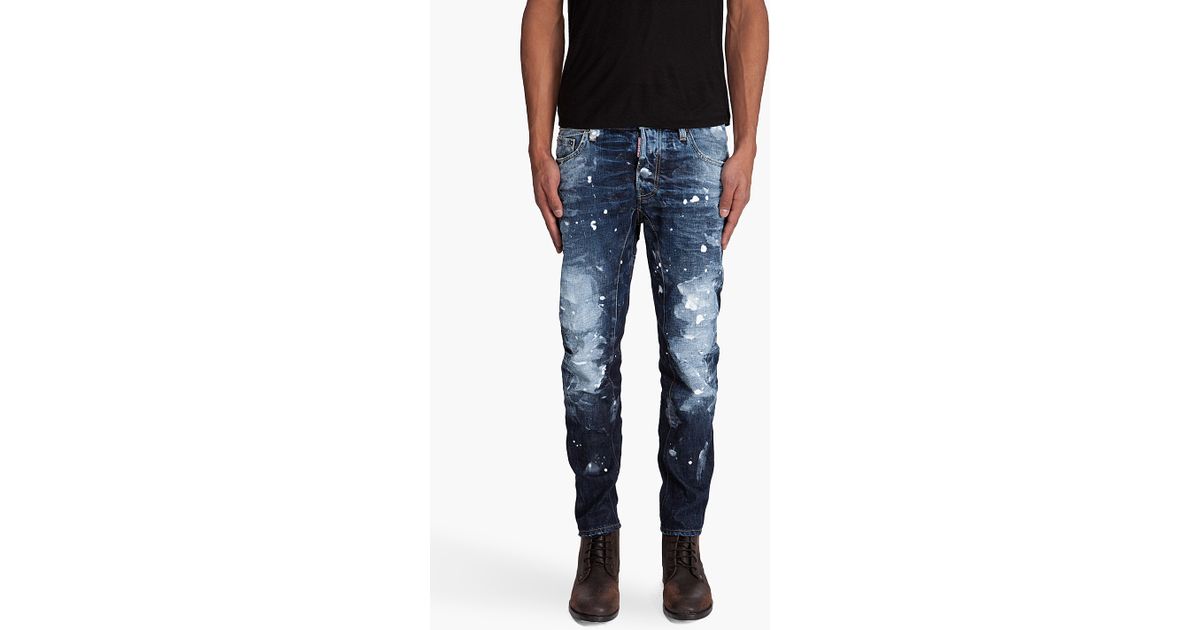 Lyst Dsquared² Paint Splatter Tapered Jeans in Blue for Men