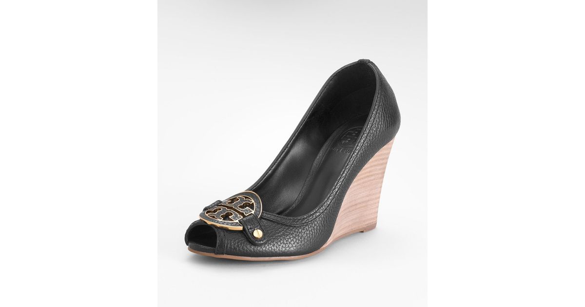 tory burch black peep toe wedge