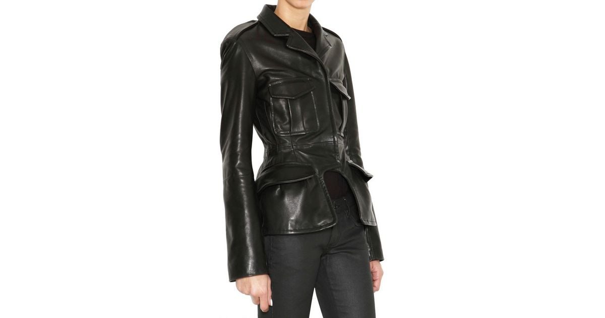 Mcq Ruched Back Shiny Leather Jacket In Black Lyst
