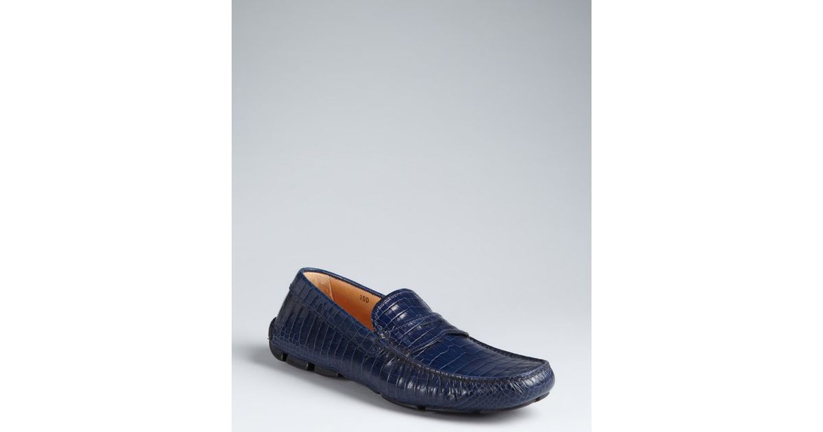 Prada Royal Blue Croc Embossed Leather Penny Loafers in Blue for ...  