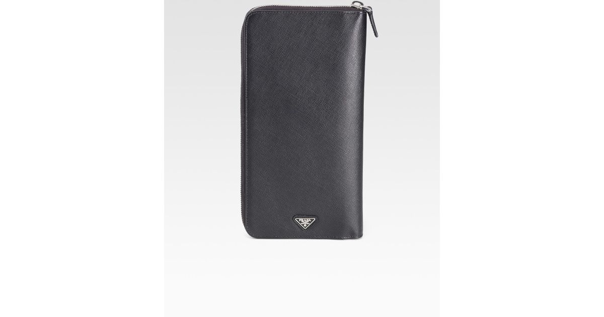 Prada Bicolor Leather Travel Wallet in Black for Men | Lyst  