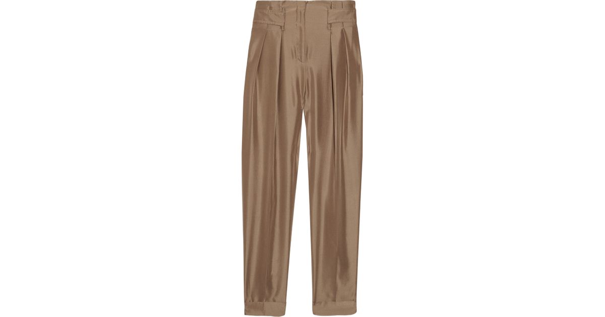 Lyst - Valentino Tapered Woven Silk Pants in Brown