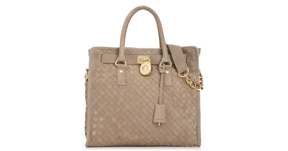 Lyst Michael Kors Hamilton Woven Large Tote In Natural