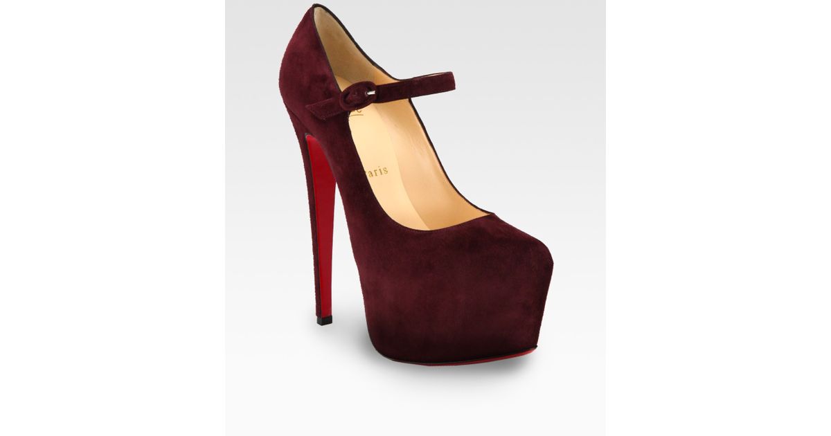 Christian louboutin Suede Mary Jane Platform Pumps in Brown | Lyst
