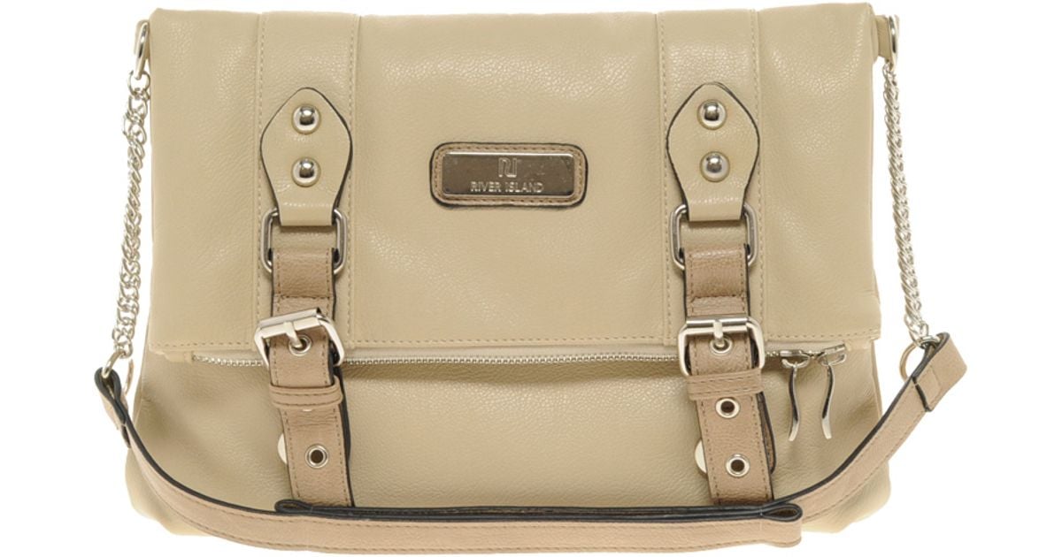 Lyst River Island Buckle Foldover Cross Body Bag in Natural