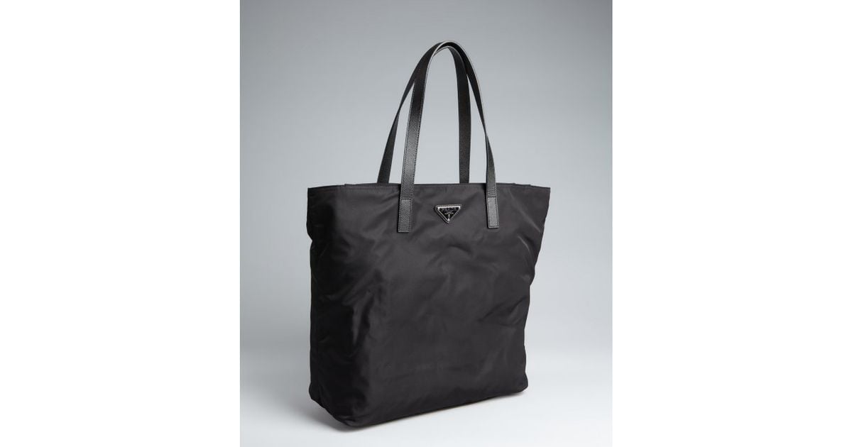 Prada Black Nylon Saffiano Leather Trim Tote in Black for Men | Lyst  