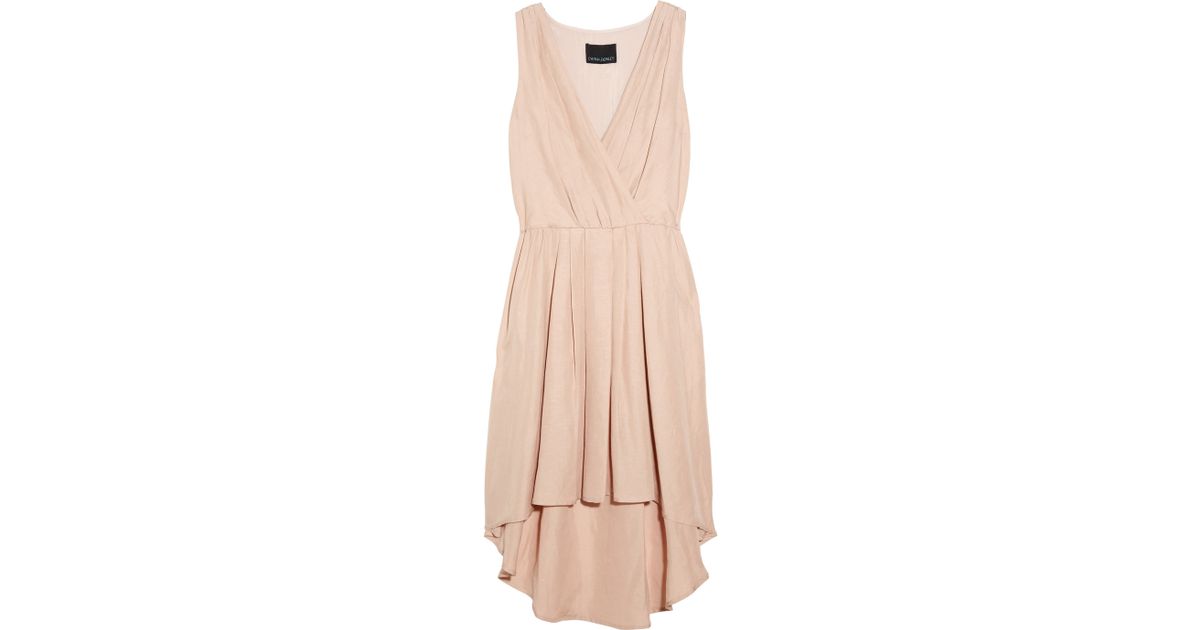 Cynthia rowley Pleated Silk and Linen Blend Dress in Pink | Lyst