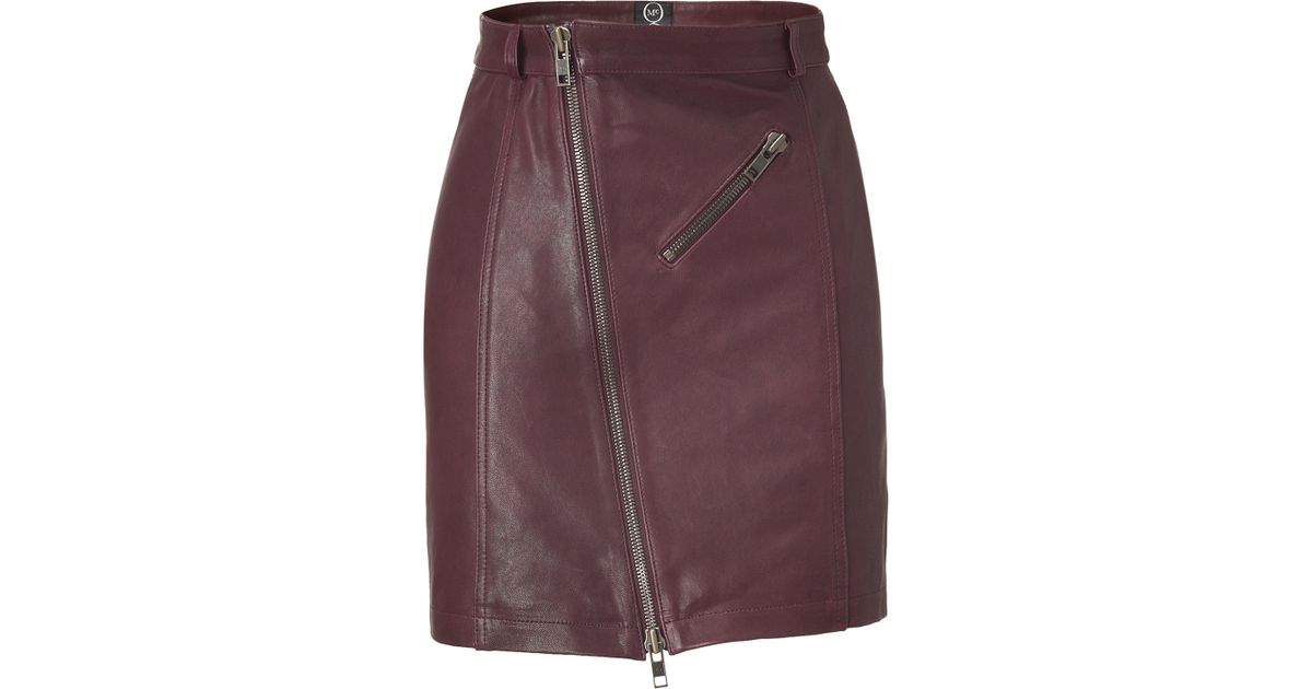 Lyst - Mcq Oxblood Zip Leather Pencil Skirt in Purple