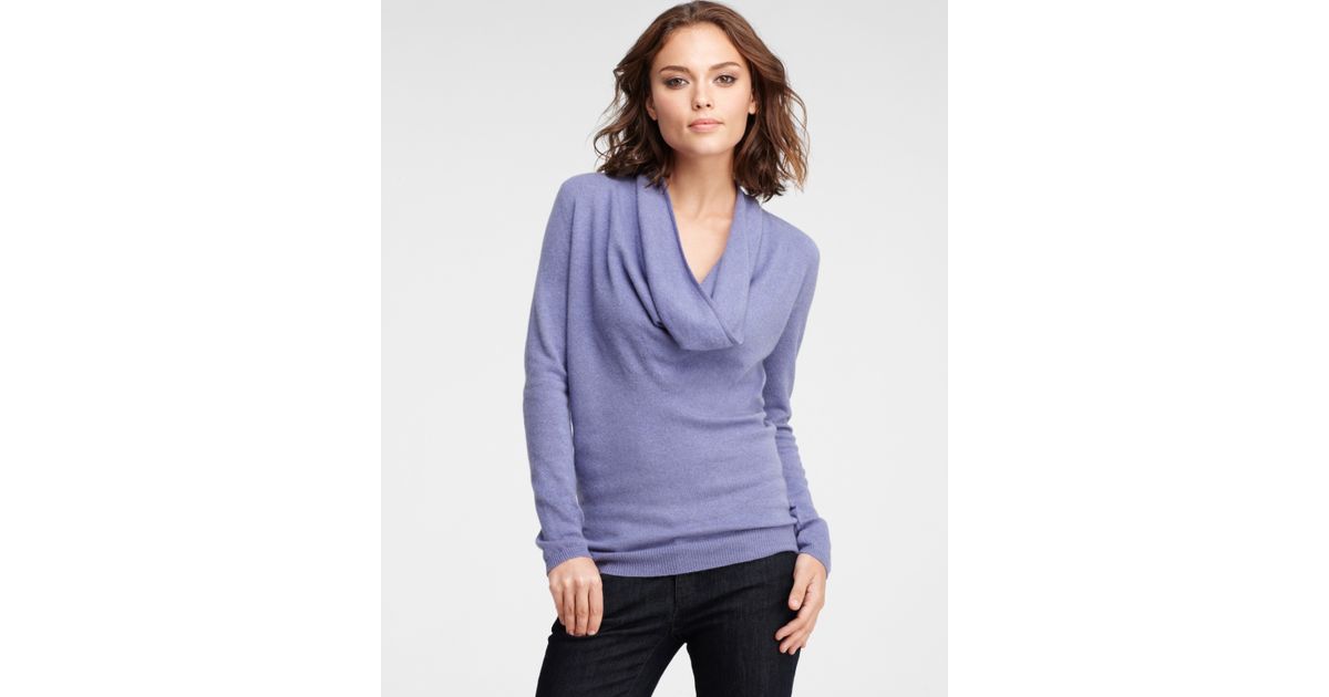 Lyst Ann Taylor Cashmere Drape Neck Sweater In Blue
