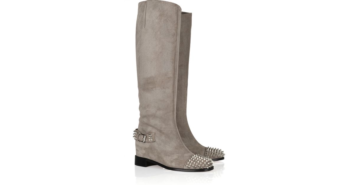 Christian louboutin Egoutina 70 Spiked Suede Knee Boots in Gray ...
