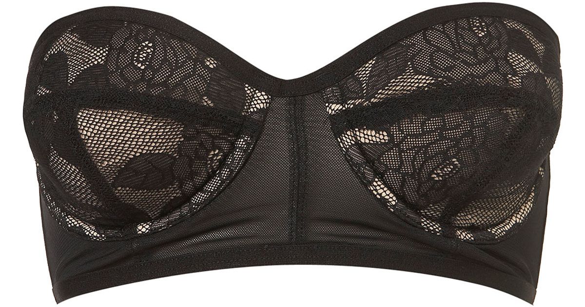 Lyst - Topshop Contrast Lace Strapless Bra in Black