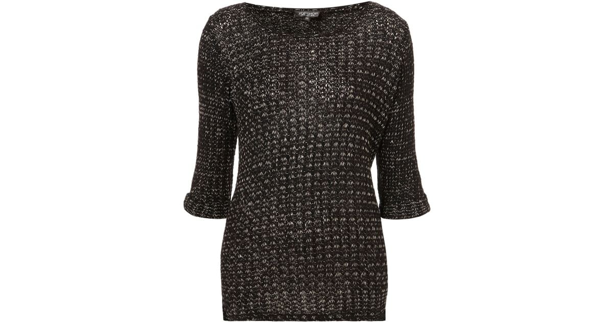 Lyst - Topshop Knitted Open Stitch Jumper in Black