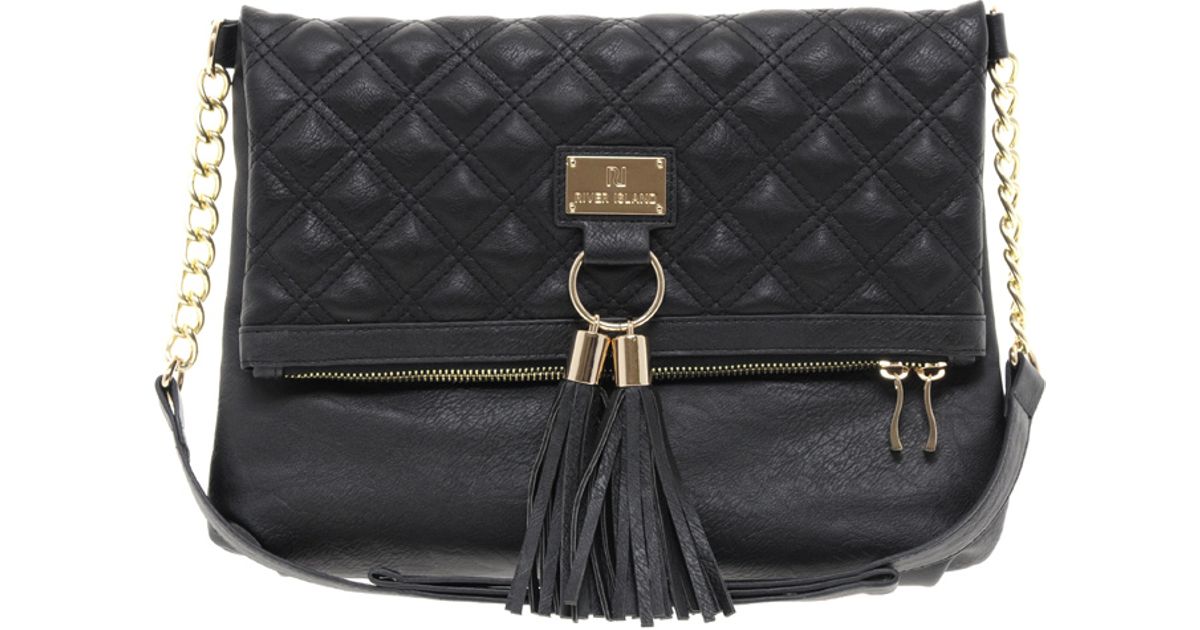 Lyst River Island Quilted Tassel Front Messenger Bag in Black
