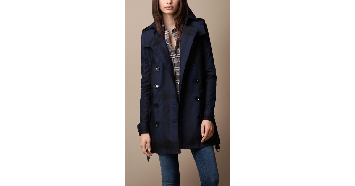 Top Check Trench Coat In Gray Lyst Gallery